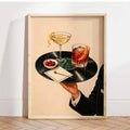 Vintage bar wall art with coupe cocktail and cherries