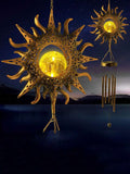 Outdoor garden wind chime light with top solar panel and hanging chain.
