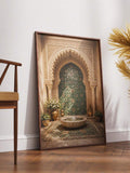 Boho global wall art with Moroccan architecture and warm neutral palette