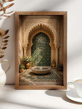 Boho global wall art with Moroccan architecture and warm neutral palette