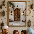 Islamic wall art showing green tile niche courtyard fountain and architectural detail