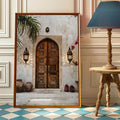 Middle Eastern architectural print with carved arch emerald green tile and rustic texture