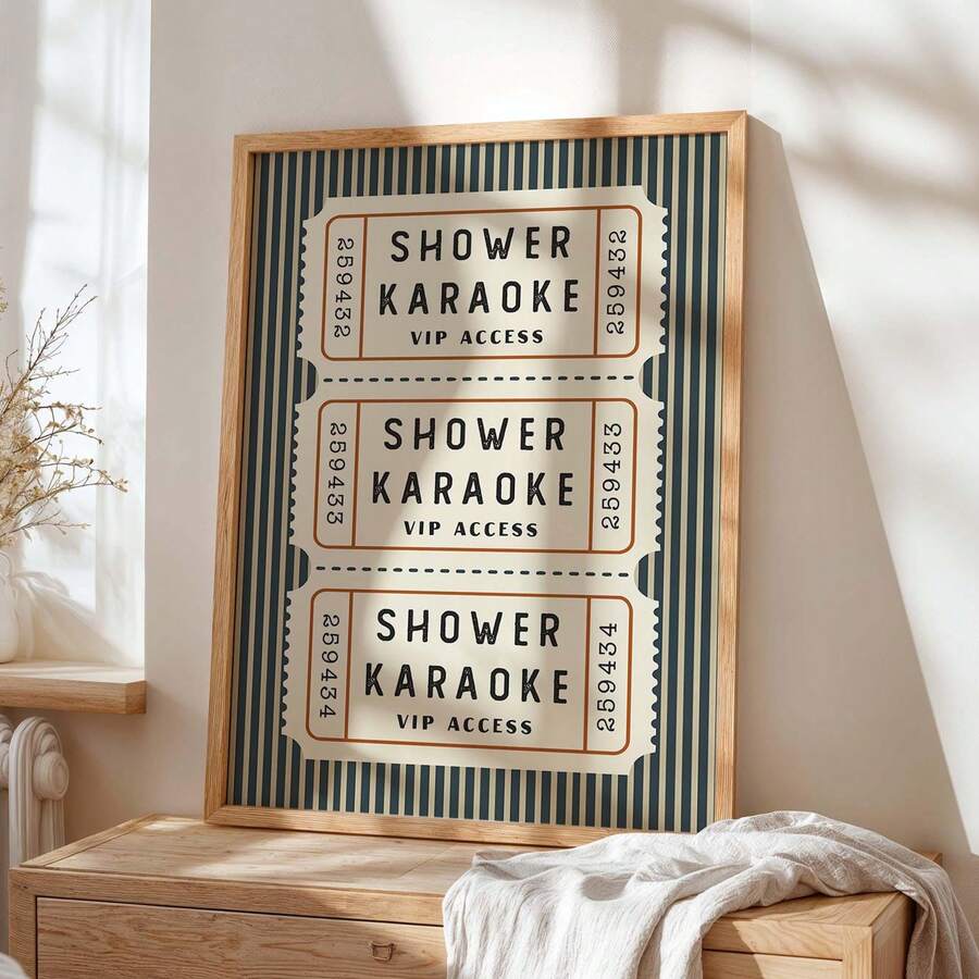 Shower Karaoke VIP Access ticket style bathroom poster view 5
