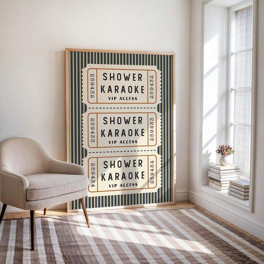 Shower Karaoke VIP Access ticket style bathroom poster view 7