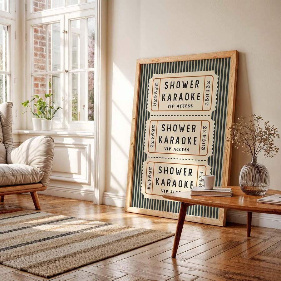 Shower Karaoke VIP Access ticket style bathroom poster view 8