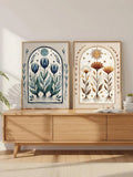 Framed two piece coastal canvas print set with muted sunset mood