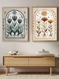 Calm boho landscape poster pair with seafoam water and bird silhouettes
