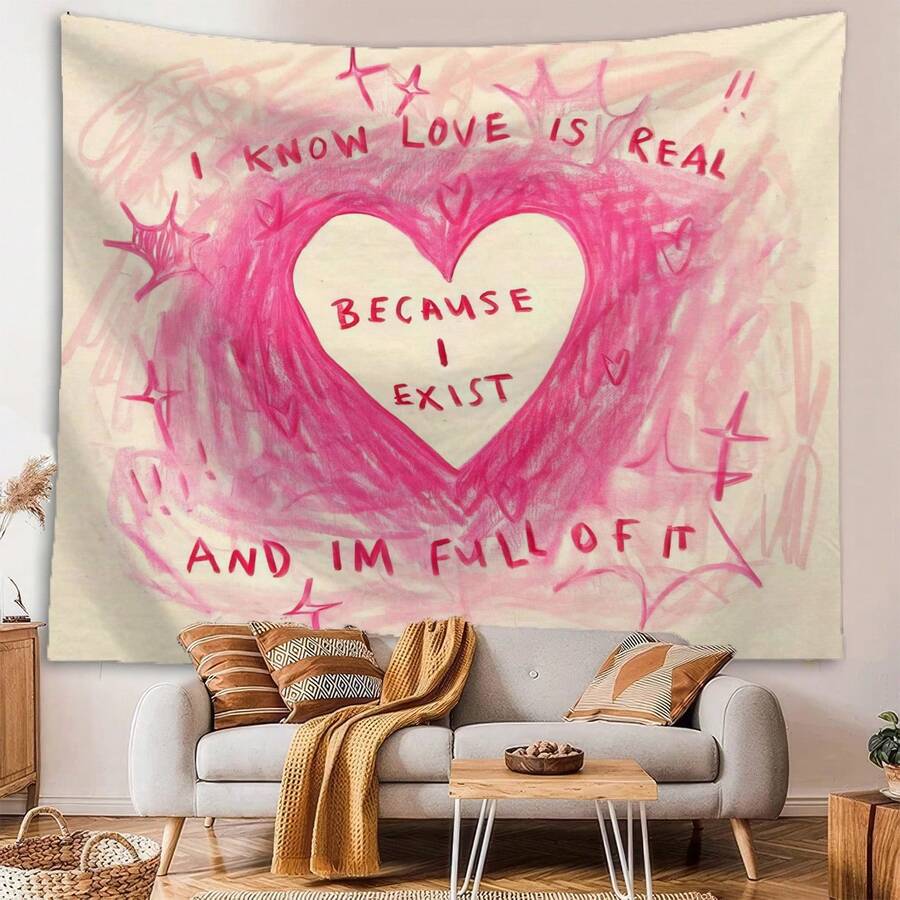 Motivational future self quote tapestry with purple text and pink glow