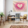Heart print wall tapestry with stars hearts and hand drawn scribble style