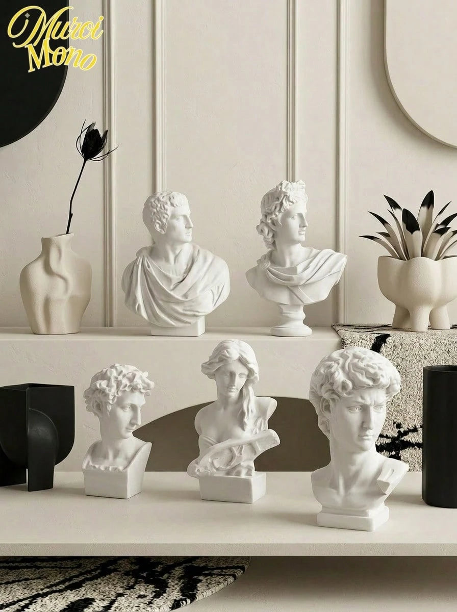 Five-piece mini resin Venus figurines set in white classical bust style.