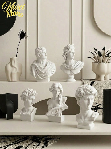Five-piece mini resin Venus figurines set in white classical bust style.