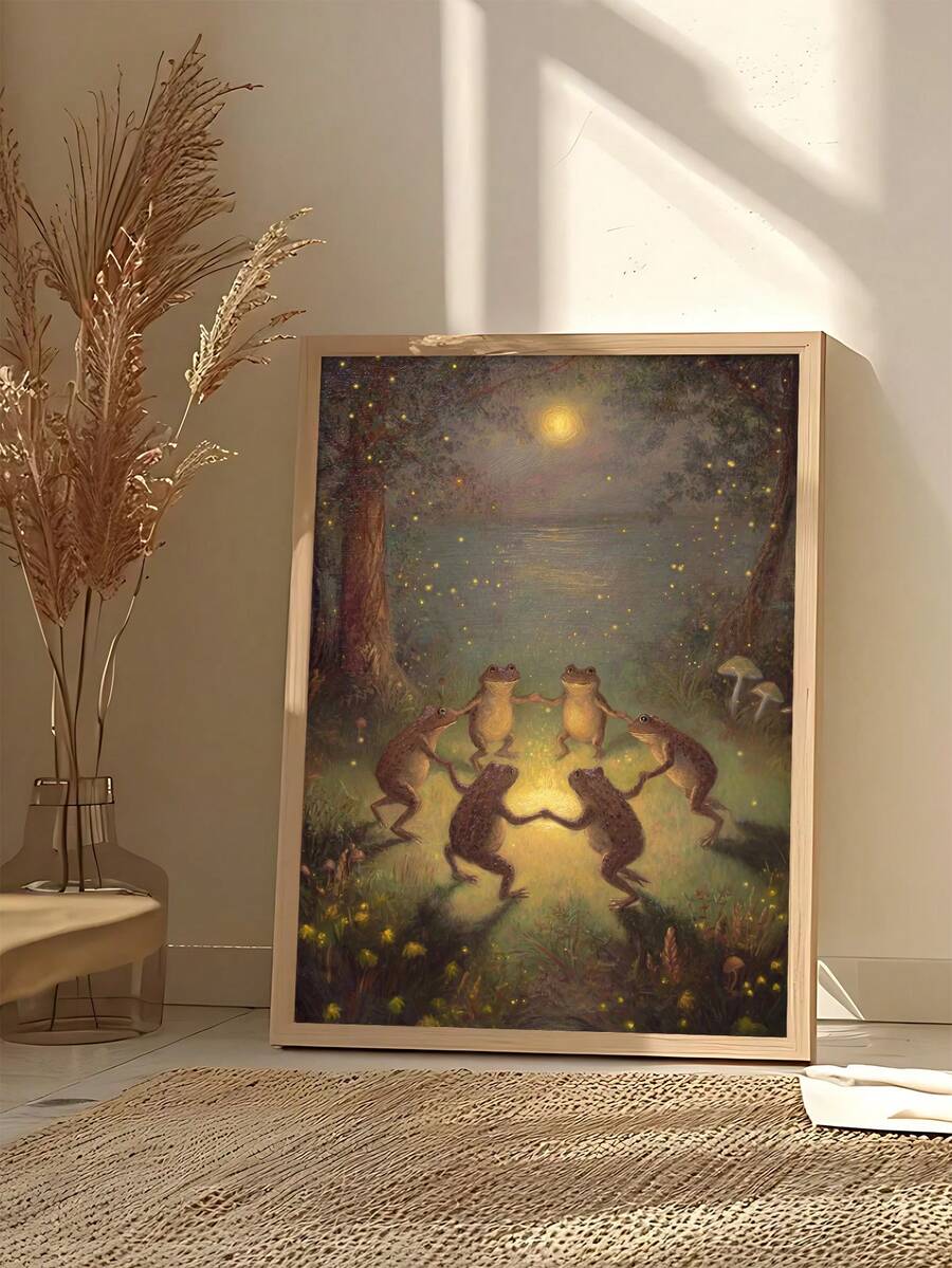 Whimsical woodland canvas with playful frog lovers gift style
