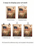 Display options graphic for American flag art with frame hangers clips and clips not included