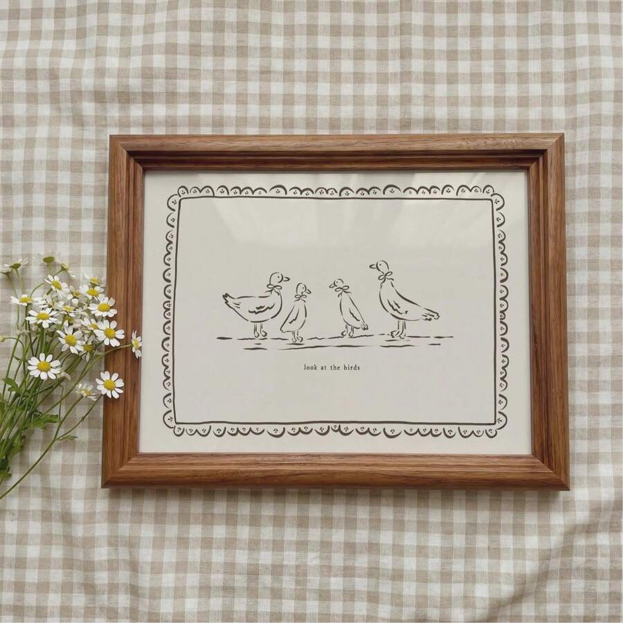 Duck family wall art with four birds and cream background