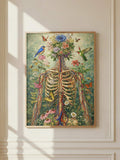 Botanical anatomy print gold frame floor leaning in classical warm interior