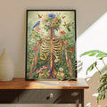 Botanical skeleton wall art tabletop leaning mockup with black frame plant and vase