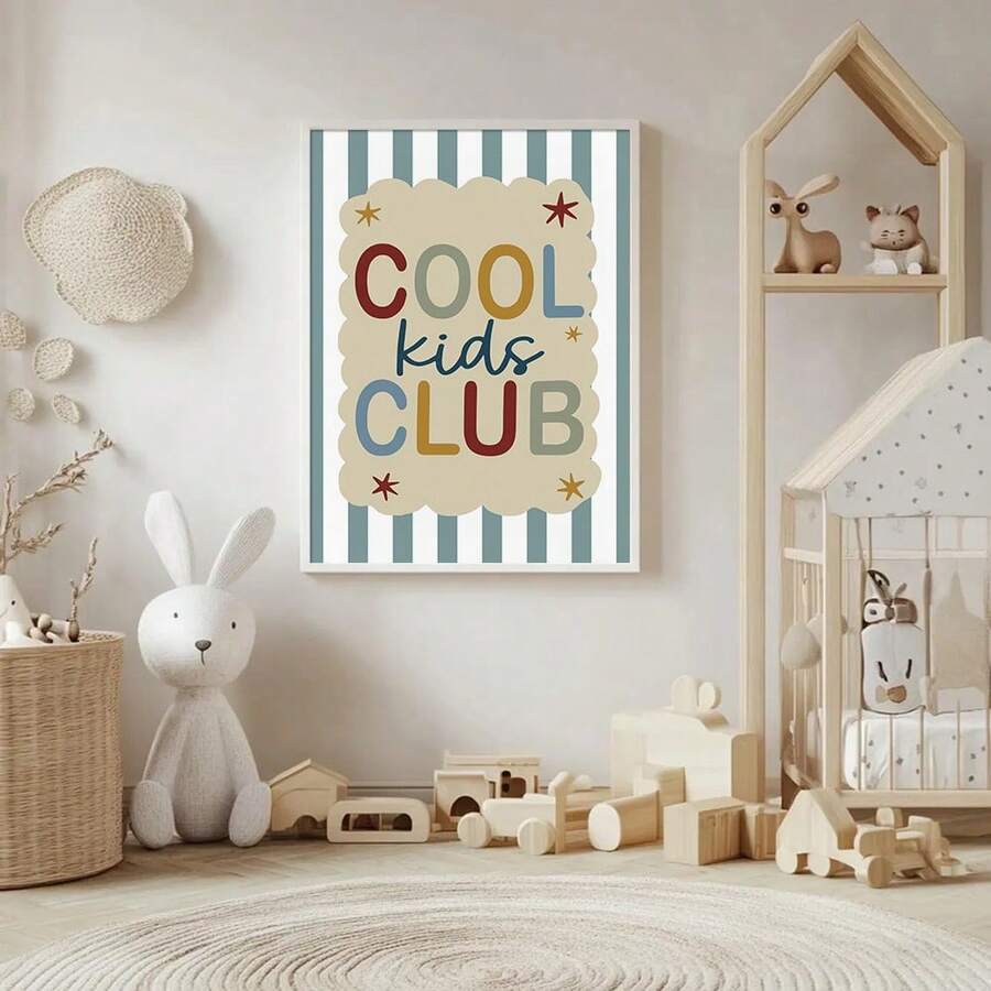 Nordic Children's Club Blue Stripe Typography Canvas Poster