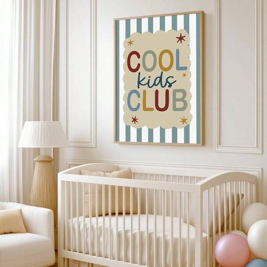 Nordic Children's Club Blue Stripe Typography Canvas Poster