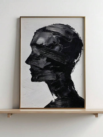 Black abstract side profile portrait canvas with textured brushstrokes