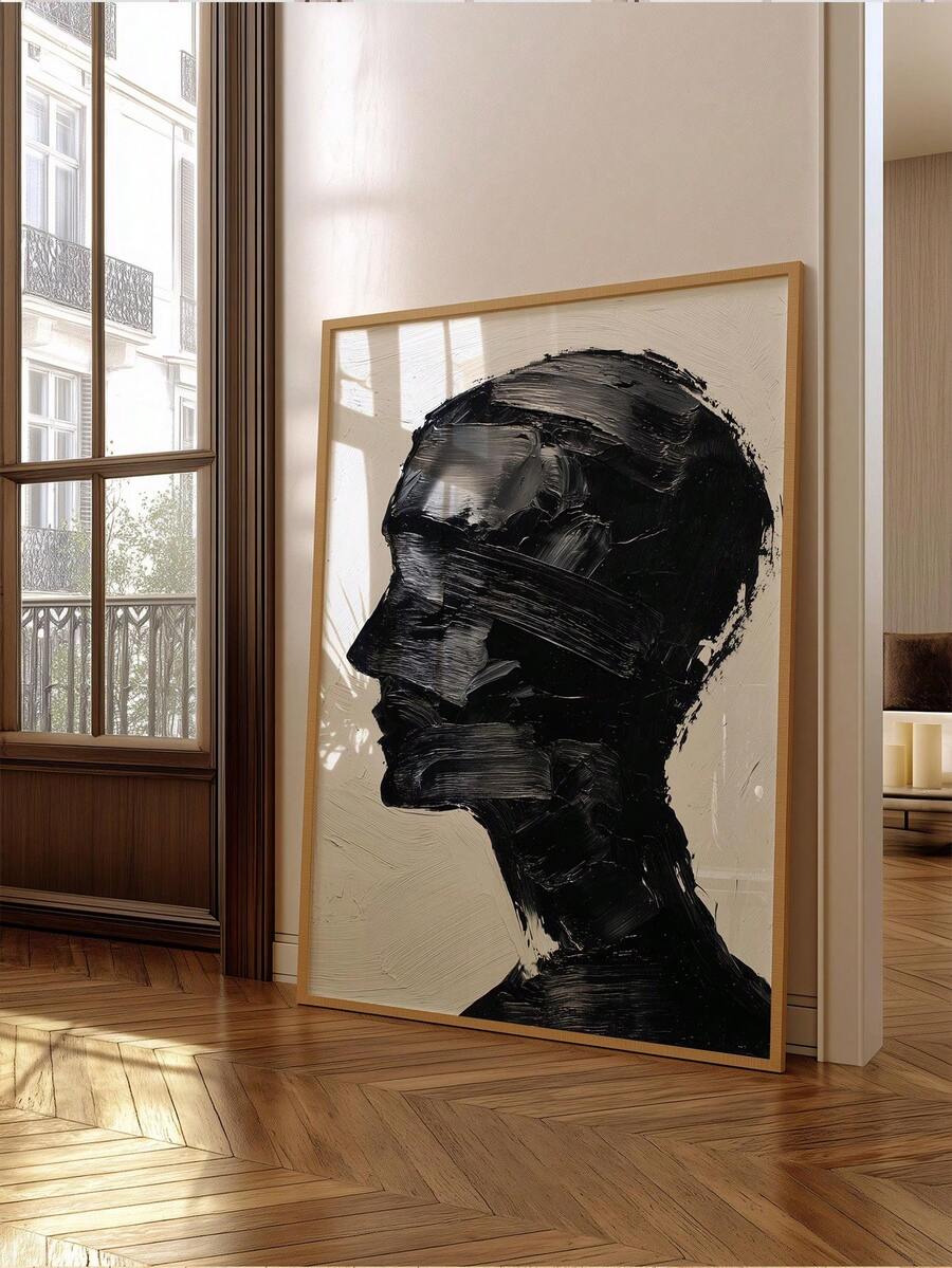 Framed black and white abstract human profile canvas print