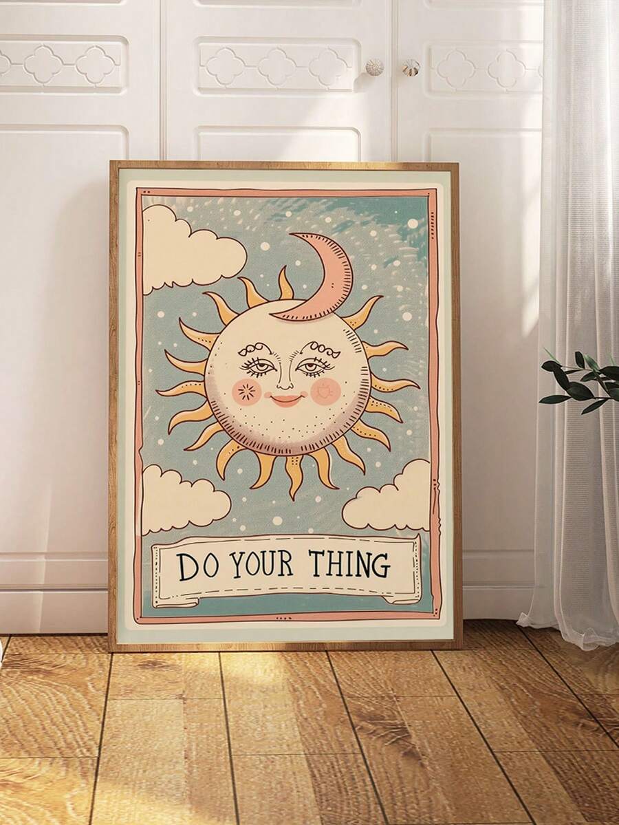 Vintage tarot style poster with smiling sun crescent moon and text DO YOUR THING