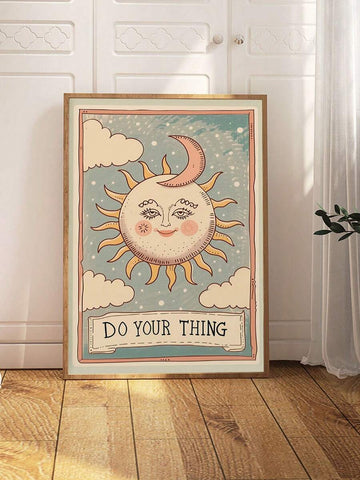 Vintage tarot style poster with smiling sun crescent moon and text DO YOUR THING