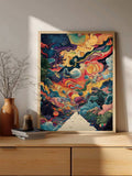 Cosmic flower print with astronaut planets and boho modern fantasy wall decor