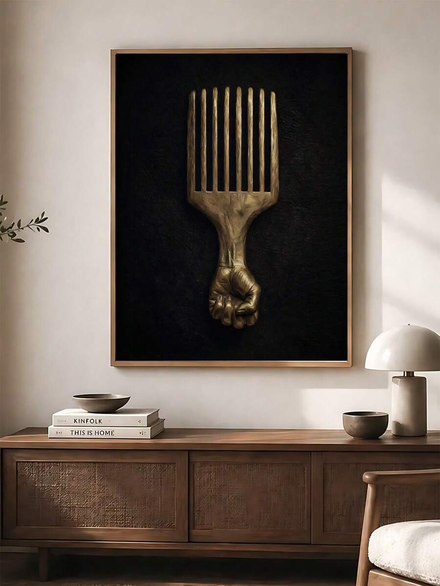 Black history power wall art with raised fist and Afro pick