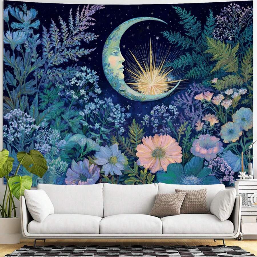 Front view 1 of Tapestry Sun And Moon, Vintage Bohemian Wall Hanging Crescent Moon And Starlight Decor from Jose Collections