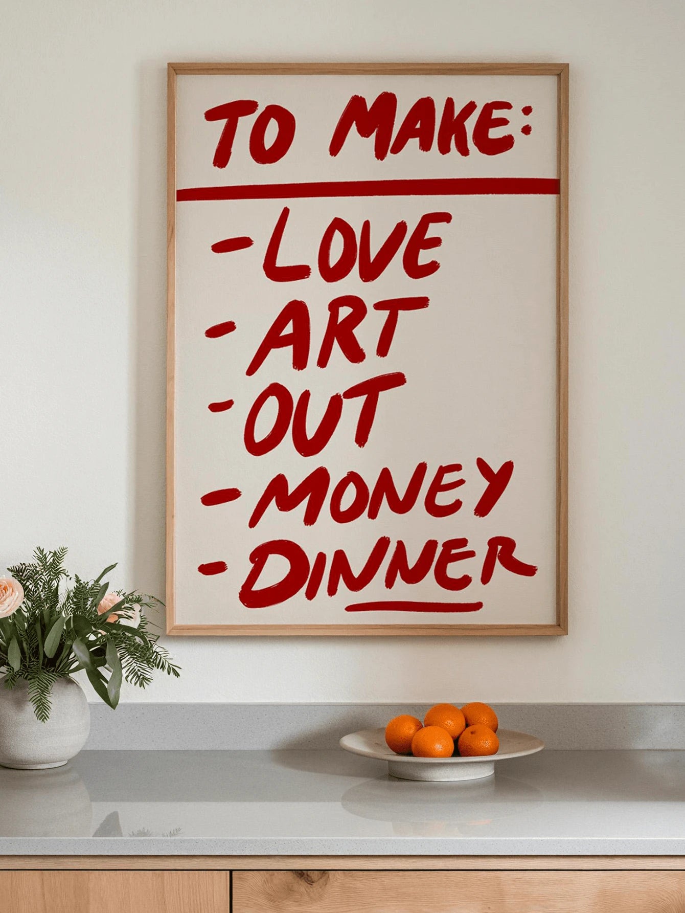 Minimalist typography canvas print with love art money dinner text