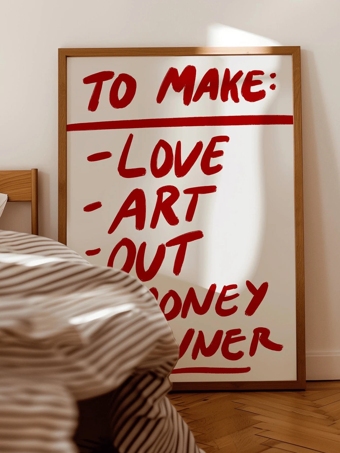 Modern simple wall art with white background and red text