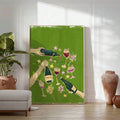 Wine canvas print in green red pink and cream retro colors