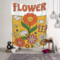 Butterfly Tapestry, Charming Daisy & Butterfly Cartoon Print Tapestry