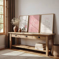 God is good print with cream pink beige and light wood frame for prayer room