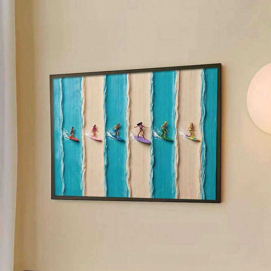 Abstract beach surfer print in home interior