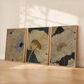 Black gold floral print set with line art petals