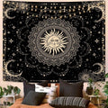 Aesthetic Black Dark Spiritual Tapestries, Moon Tapestry, Mystic Burning Sun With Clouds Star Wall Decor