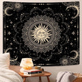 Aesthetic Black Dark Spiritual Tapestries, Moon Tapestry, Mystic Burning Sun With Clouds Star Wall Decor living room