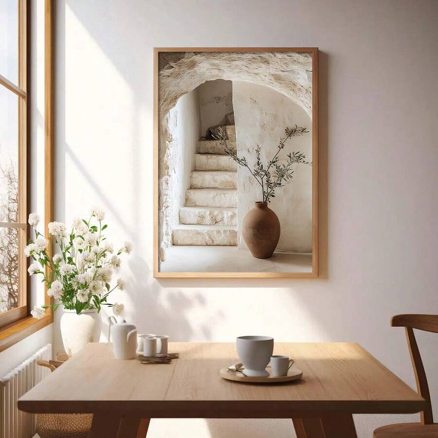 Boho Olive Tree Arch Canvas poster with rustic Mediterranean farmhouse charm. Perfect for living rooms, bedrooms, kitchens, entryways, and natural decor.