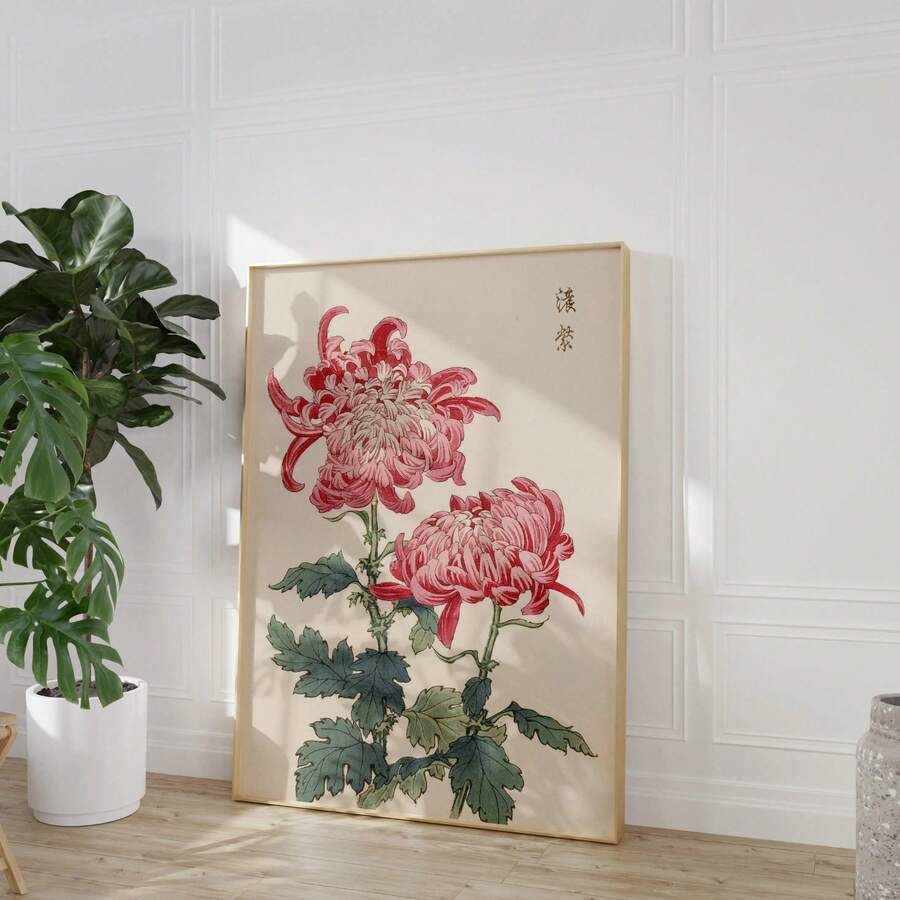 Pink floral canvas preview for Japandi bedroom hallway or living room decor