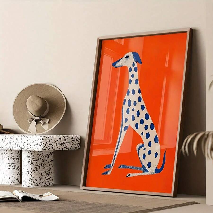 Orange dopamine decor poster with blue spotted dalmatian dog