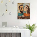 Abstract coffee print shown as framed canvas wall art