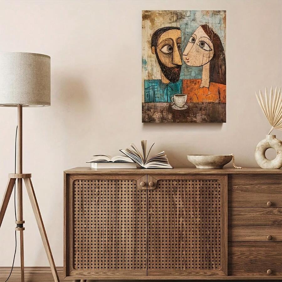 Picasso couple coffee canvas with cubist man and woman portrait