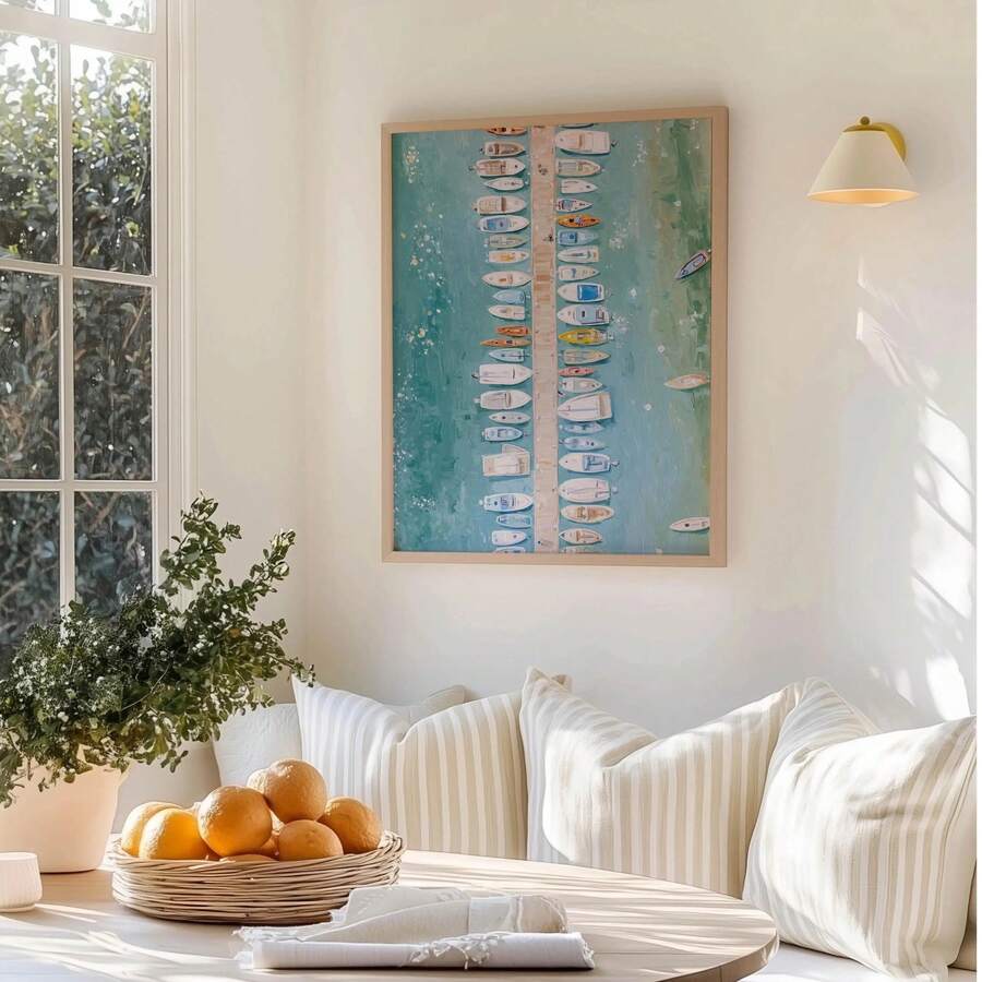 Aerial marina print in aqua teal and seafoam colors