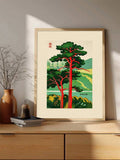 Vintage Japanese Tree & Wave Minimalist Canvas Poster