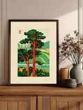 Vintage Japanese Tree & Wave Minimalist Canvas Poster