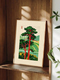 Vintage Japanese Tree & Wave Minimalist Canvas Poster