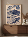 Vintage Japanese Tree & Wave Minimalist Canvas Poster