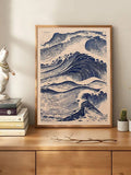 Vintage Japanese Tree & Wave Minimalist Canvas Poster