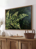 Cute frog poster shown with mushrooms lake and whimsical woodland scene